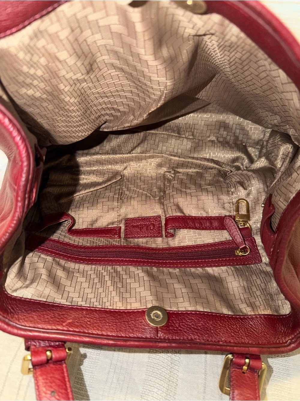 Cole Haan Burgundy Prudence Tote Bag featuring braided leather design